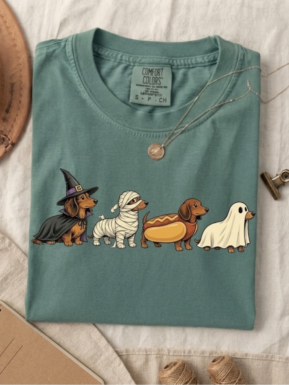 Comfort Colors Teal Dachshund Halloween Graphic Tee